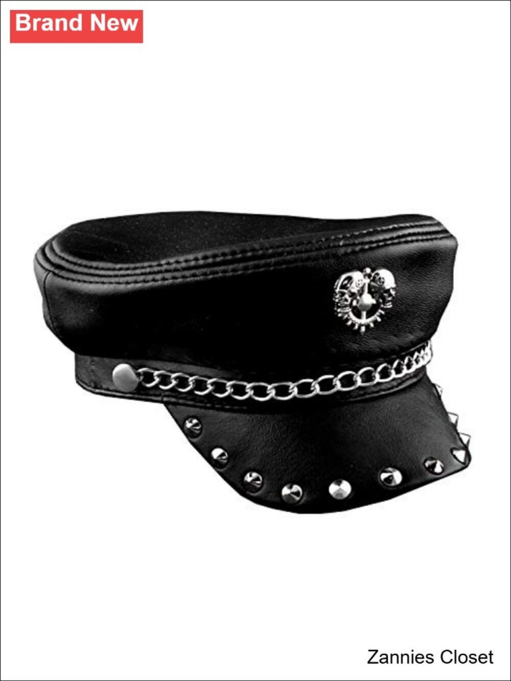 🤠 vogueteen Metal Rivet Studded Skull Genuine Leather Biker Punk Rocker Cap Hat